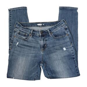 Old Navy Women's Curvy Skinny Medium Wash Distressed Denim Jeans Sz 4 Short